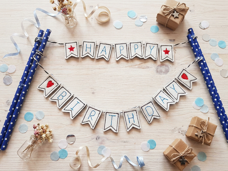 Preview: Mini Wimpelkette Happy Birthday - ITH-Stickdatei